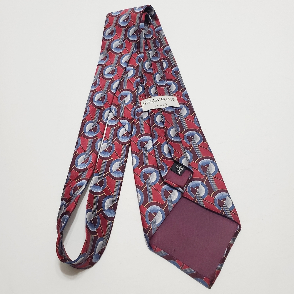 Krizia Uomo Necktie Red & Blue Geometric Pattern Men's Silk Neck Tie 57x3.75" - Picture 5 of 5